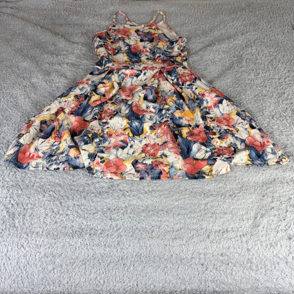 Soprano Floral Skater Dress Womens Small Multi Color Halter Scuba Knit Mini
